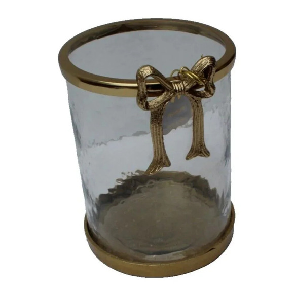 New Hammered Glass Metal Gold Bow ICE BUCKET CONTAINER Flower Vase Container - Picture 1 of 4